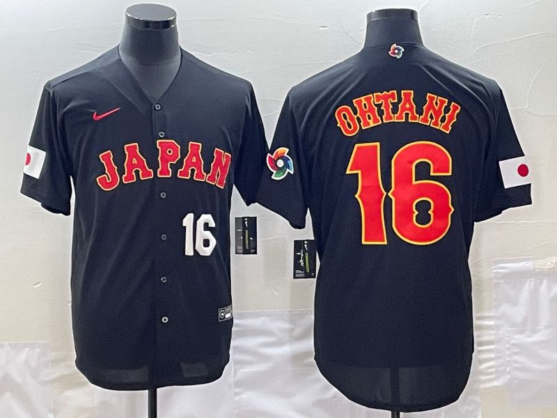 Men 2023 World Cub Japan #16 Ohtani Black Nike MLB Jersey3